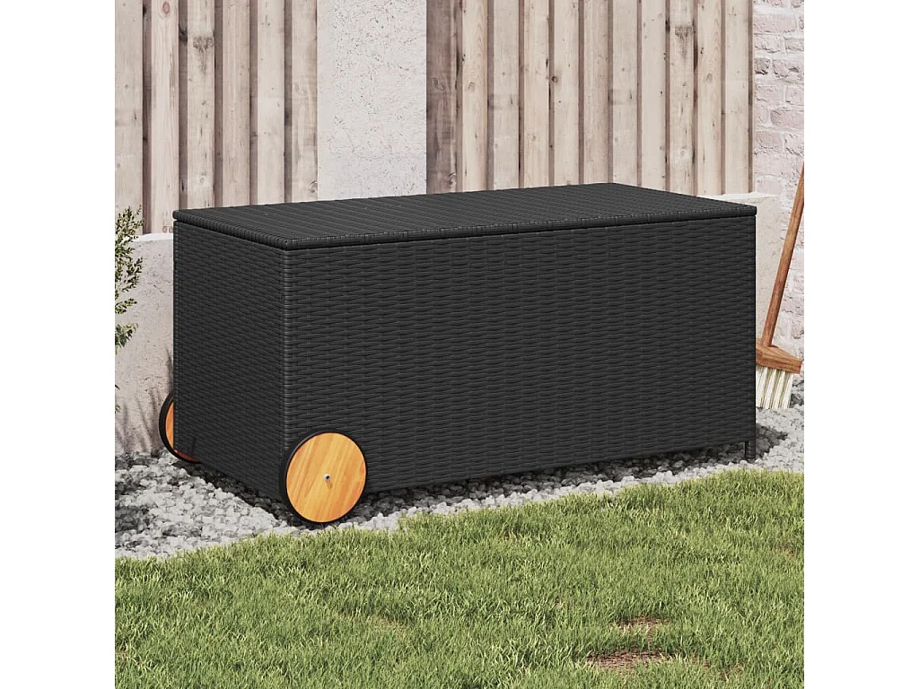 Tuinbox met wielen 190 L poly rattan zwart BE962638