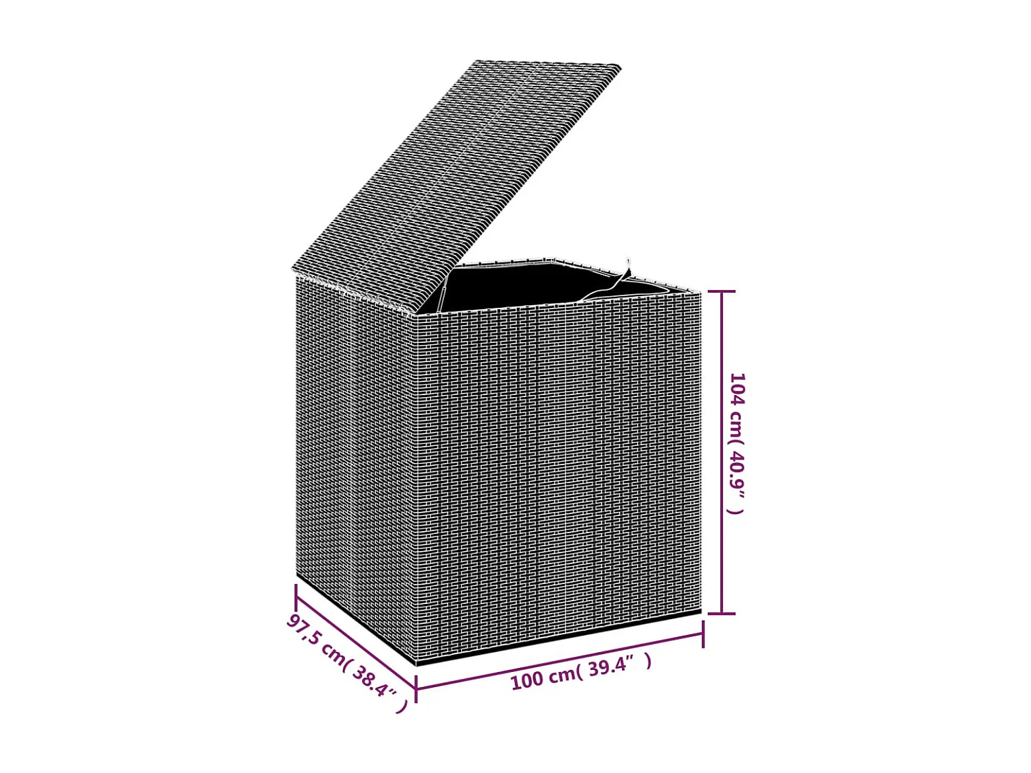 Baúl de cojines para jardín de ratán PE negro 100x97,5x104 cm ES504509