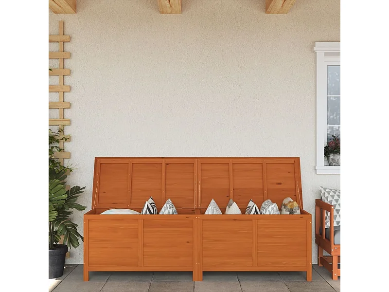 Coffre de rangement de jardin marron bois massif de sapin FR958987