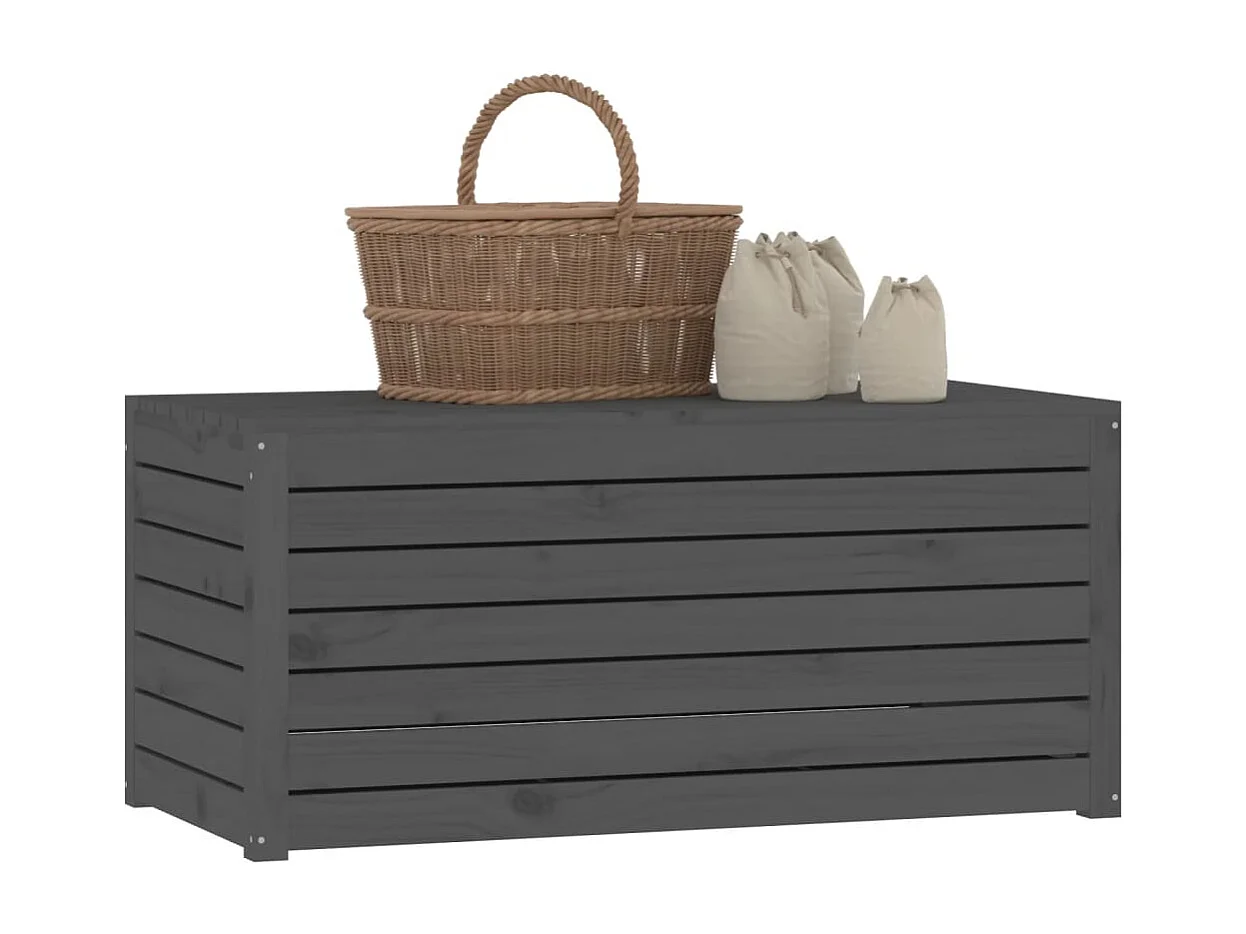 Baúl de jardín madera maciza de pino gris 101x50,5x46,5 cm ES949327