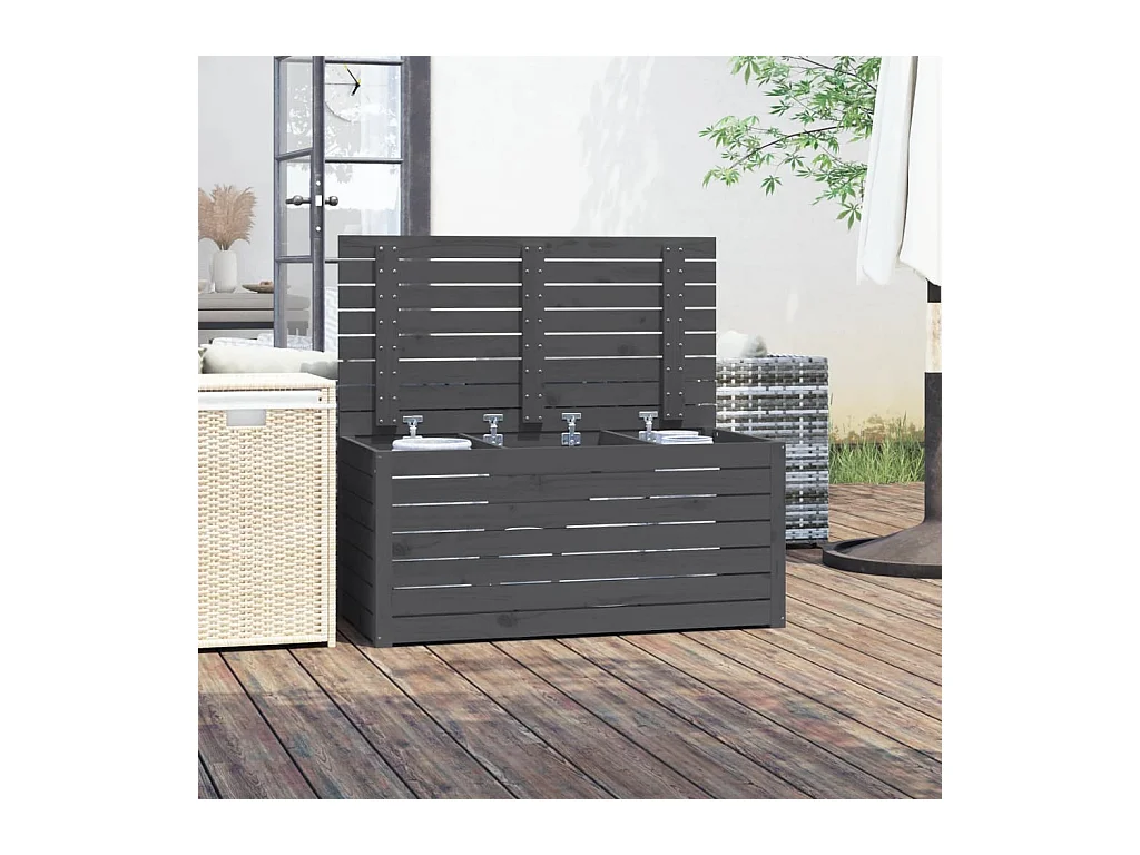 Coffre de jardin gris 101x50,5x46,5 cm bois massif de pin FR174166