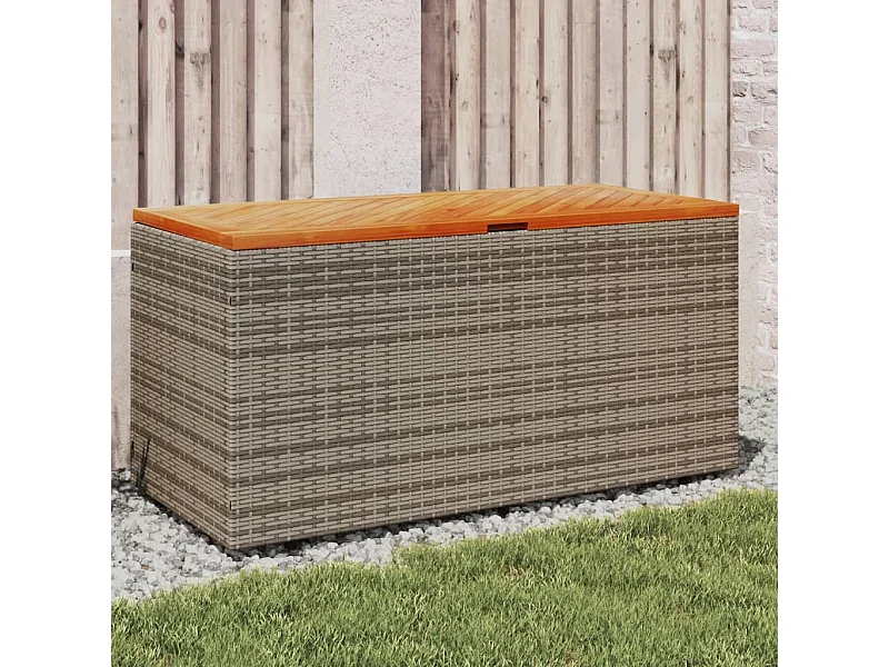 Caja de almacenaje jardín madera acacia ratán gris 110x50x54 cm ES842377
