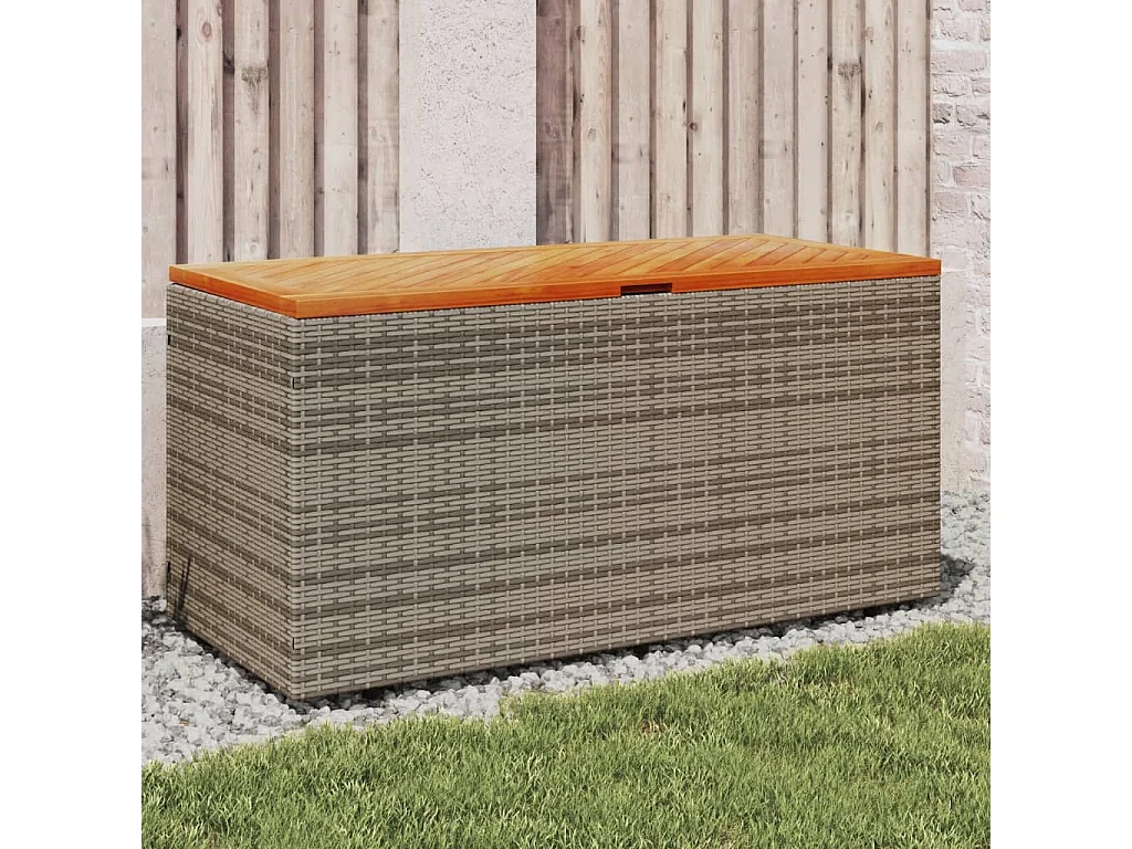 Caixa arrumação jardim 110x50x54 cm vime PE/acácia maciça cinza PT539450