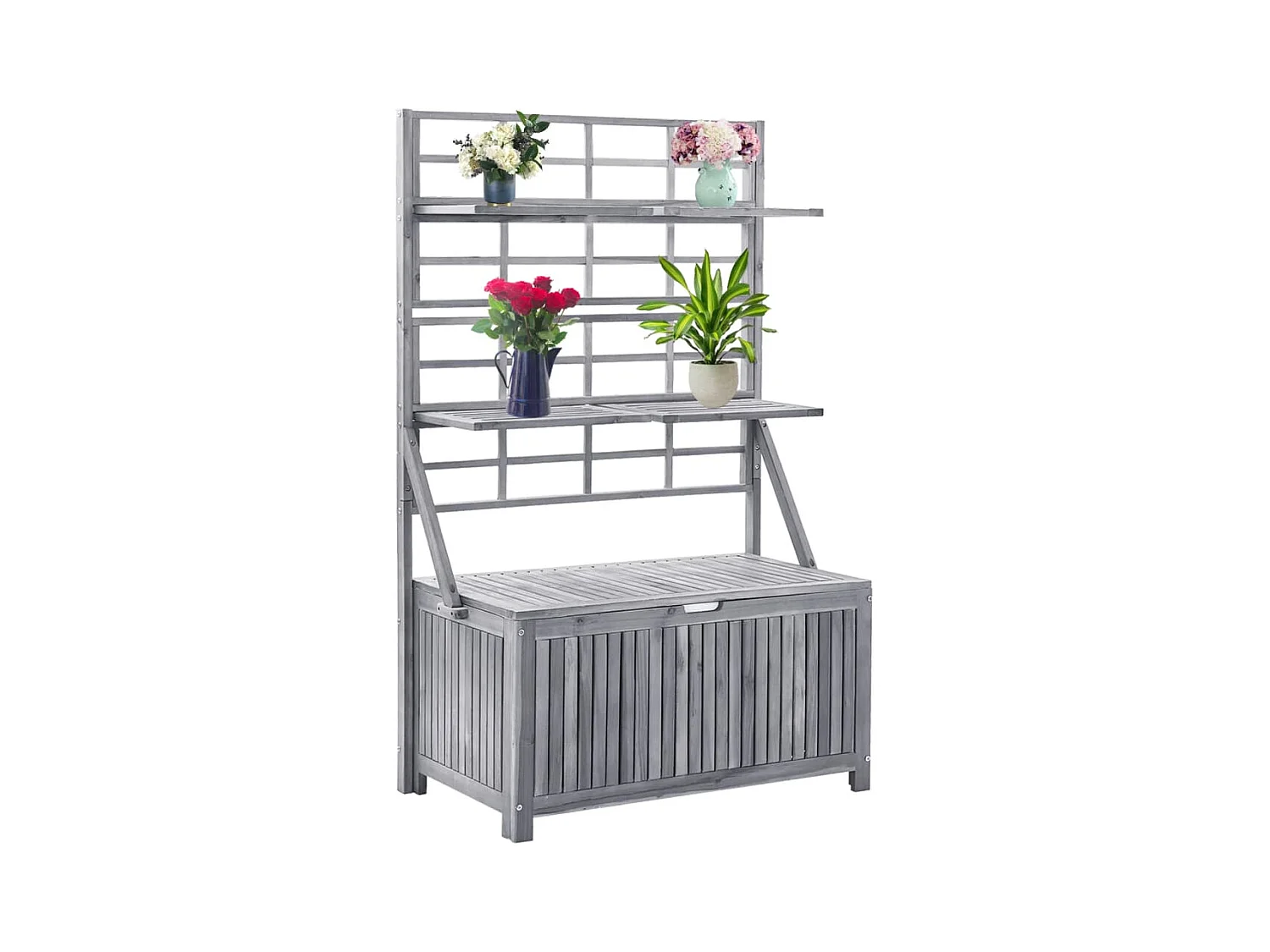 Coffre de rangement avec treillis Gris 99x55x160cm Acacia solide FR628048
