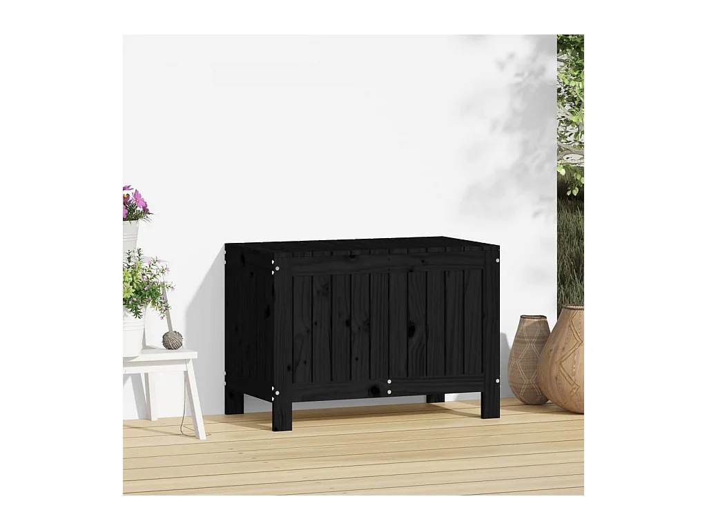 Coffre de rangement de jardin Noir 76x42,5x54 cm Bois massif pin FR516625