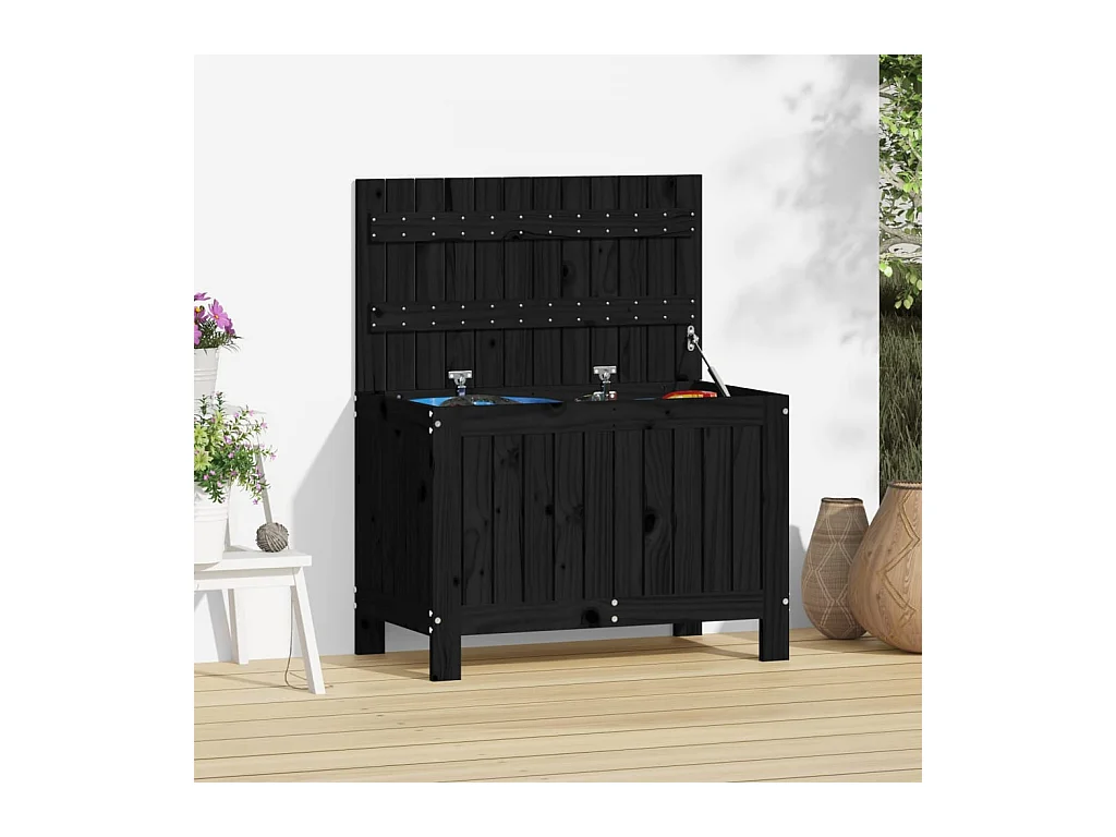 Tuinbox 76x42,5x54 cm massief grenenhout zwart BE585773