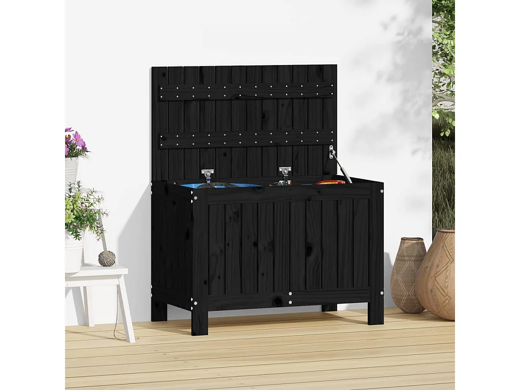 Caixa de arrumação jardim 76x42,5x54 cm pinho maciço preto PT251887