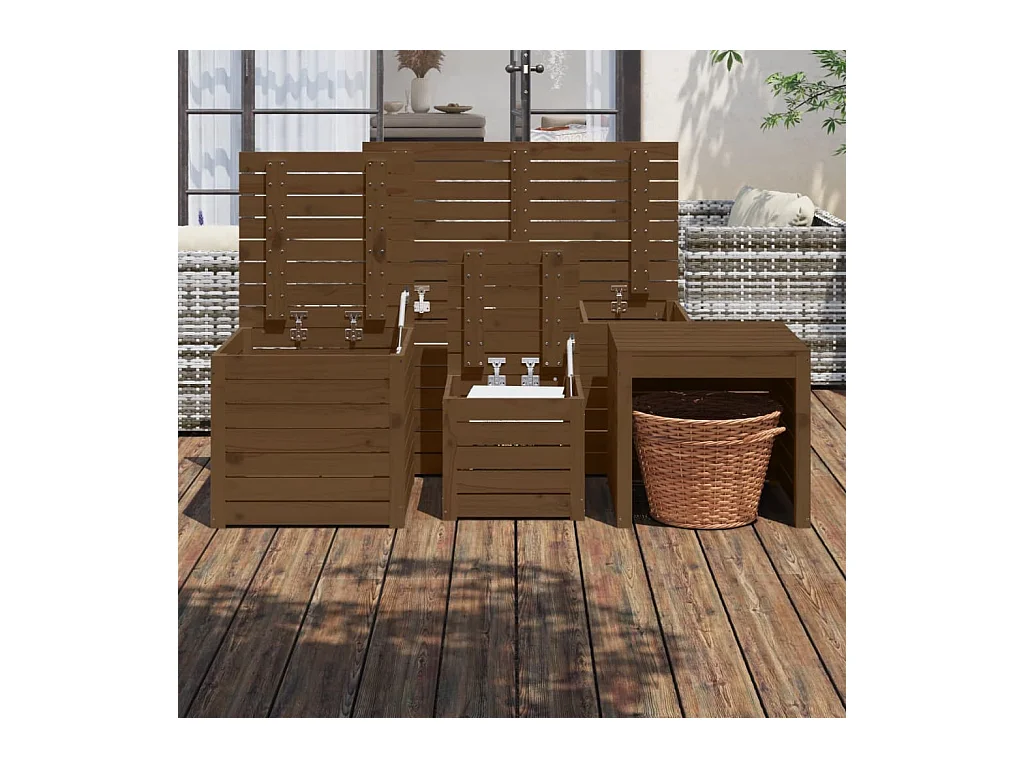 Ensemble de Coffres de jardin 4 pcs marron miel bois pin massif FR145627