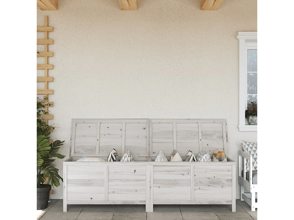 Coffre de rangement de jardin blanc bois massif de sapin FR307575