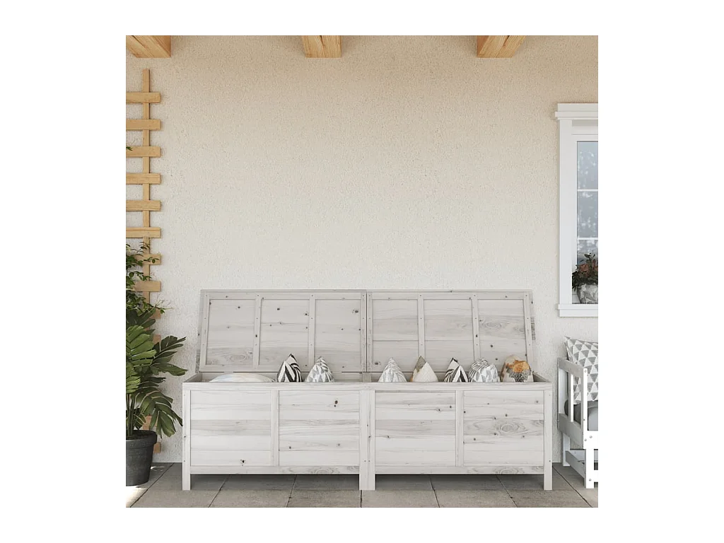 Coffre de rangement de jardin blanc bois massif de sapin FR307575