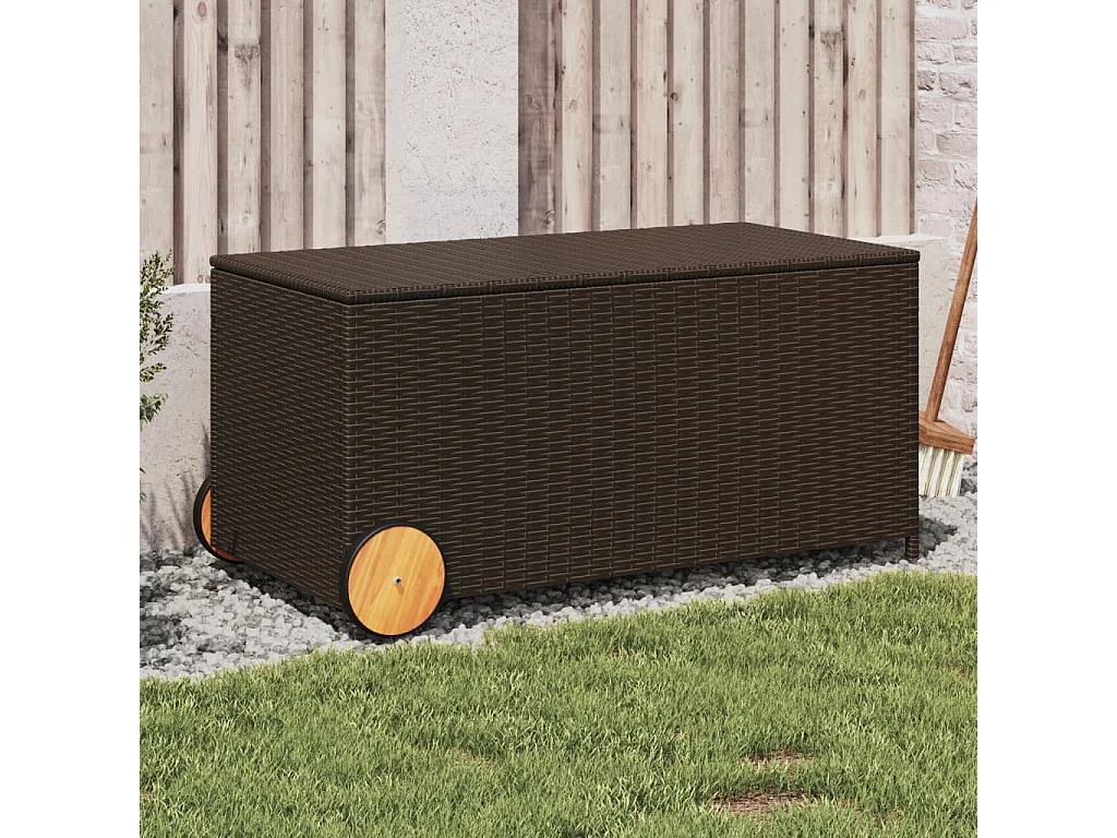 Caixa de arrumação para jardim com rodas 190L vime PE castanho PT864835