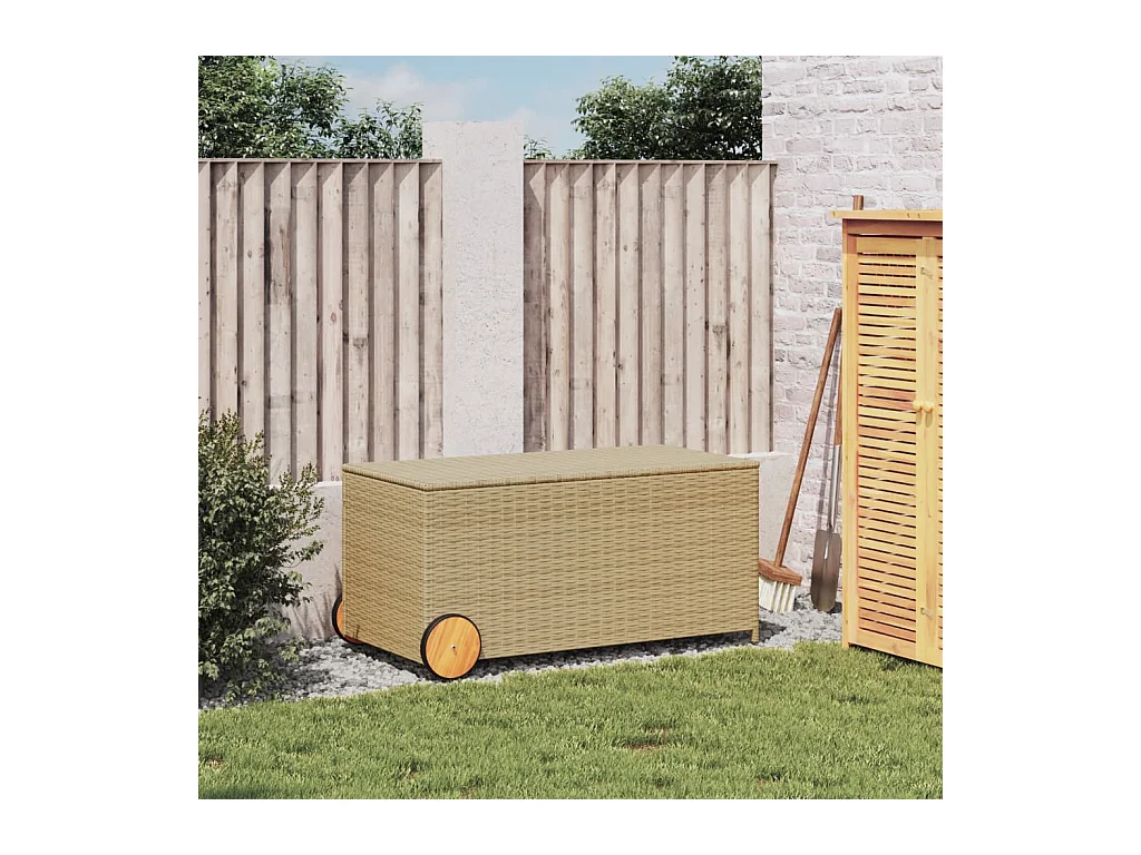 Tuinbox met wielen 190 L poly rattan gemengd beige BE551472