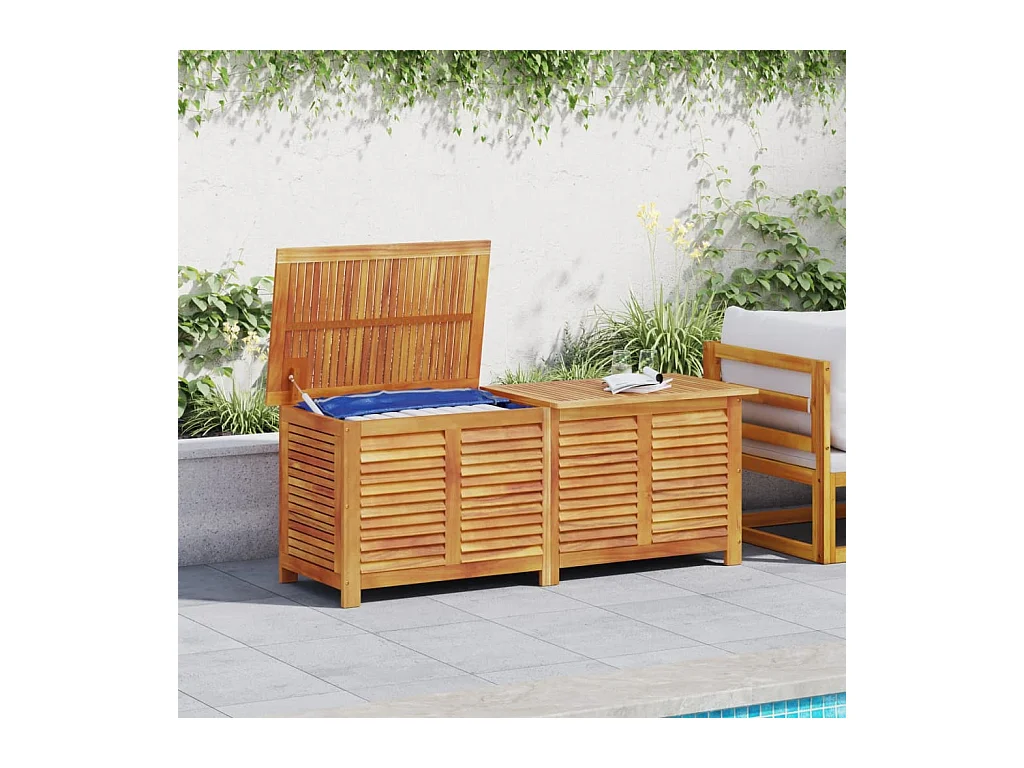Coffre de rangement de jardin persiennes 150x50x56cm bois acacia FR230522