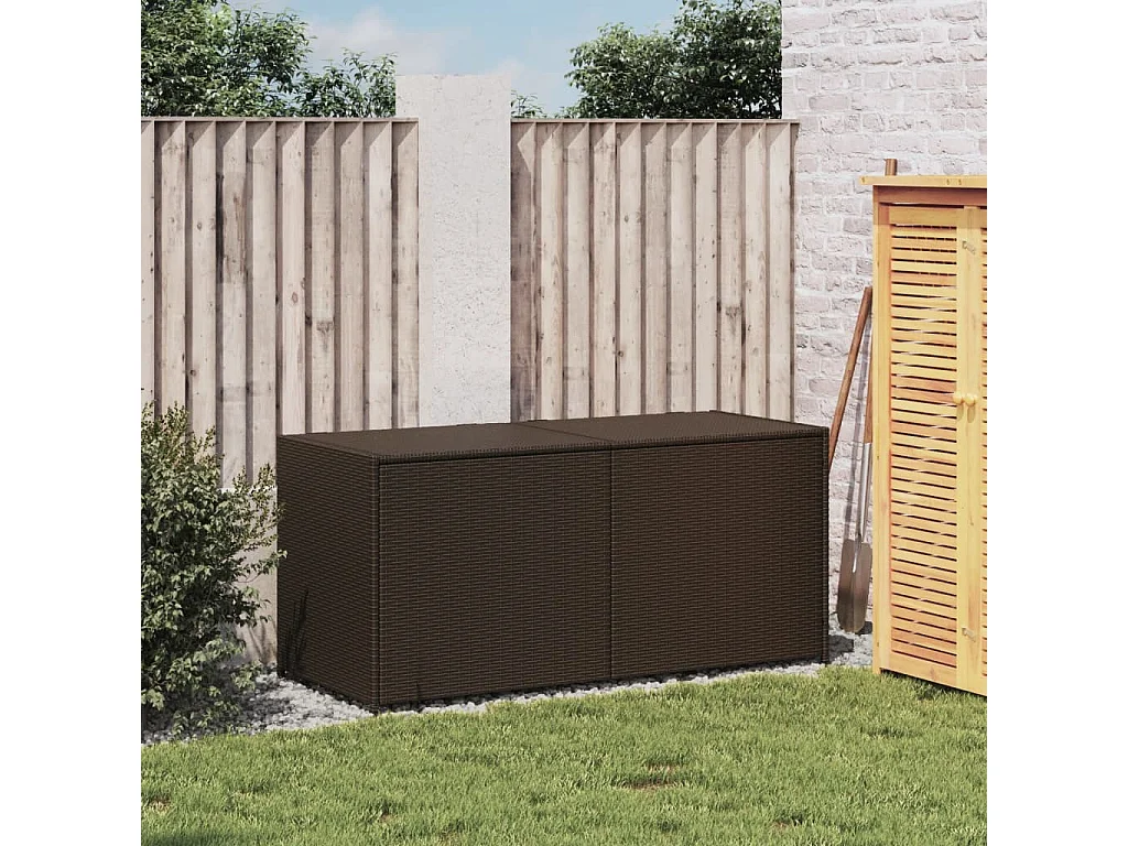 Caja de almacenaje de jardín ratán sintético marrón 283L ES161506