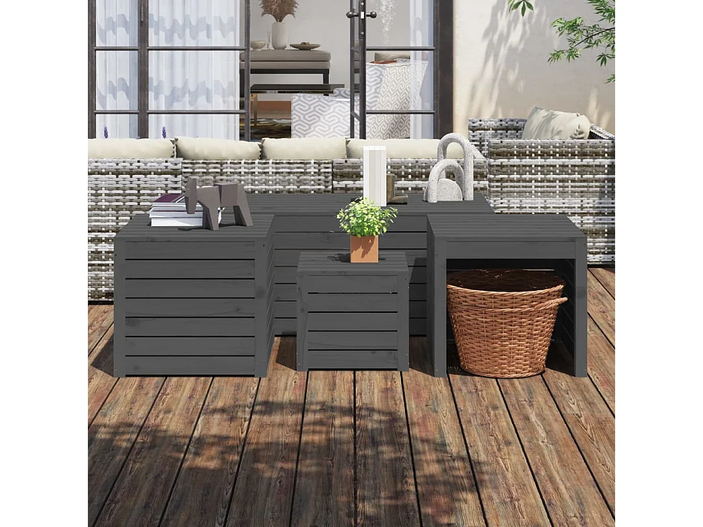 Ensemble de Coffres de jardin 4 pcs gris bois de pin massif FR110840