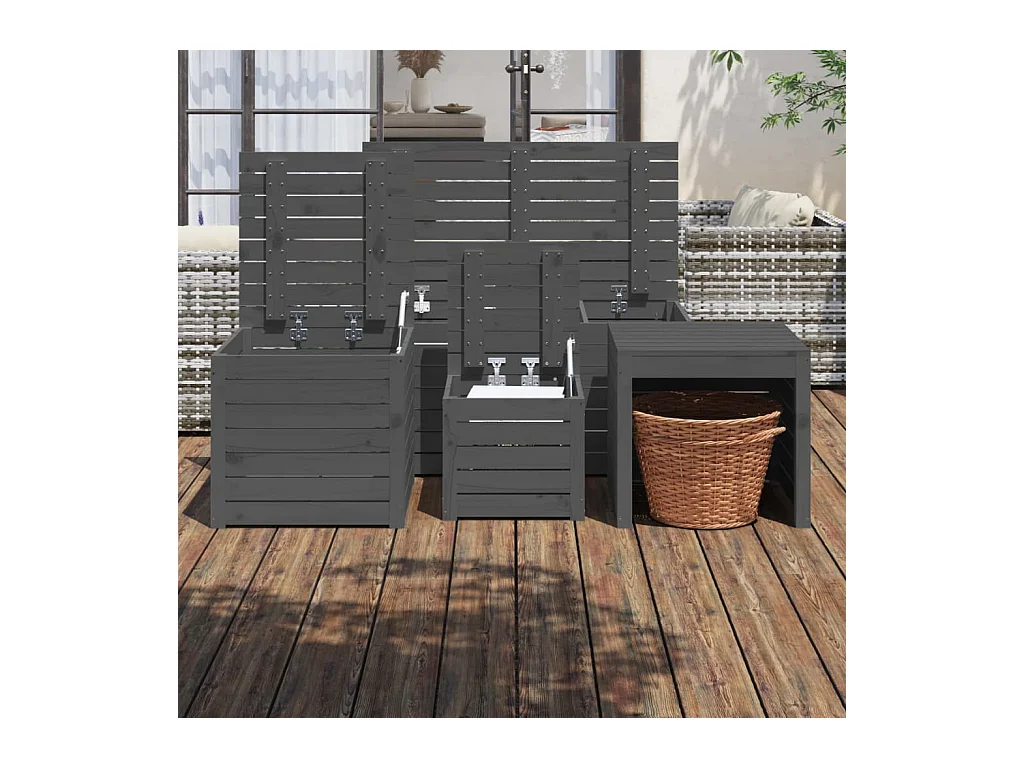 Ensemble de Coffres de jardin 4 pcs gris bois de pin massif FR110840