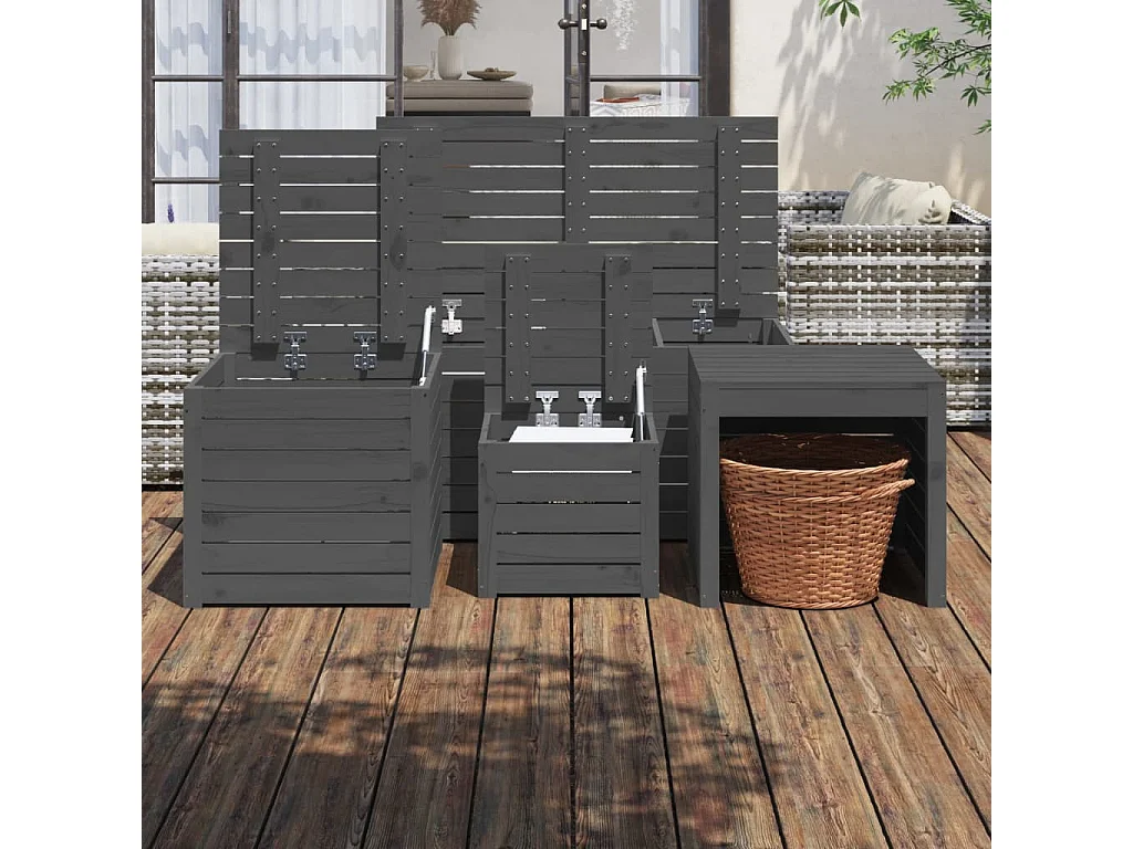 Ensemble de Coffres de jardin 4 pcs gris bois de pin massif FR110840