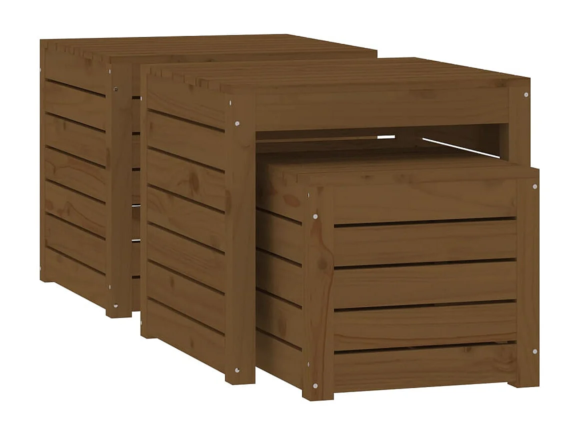 3 pcs conjunto de caixas de jardim pinho maciço castanho mel PT694259