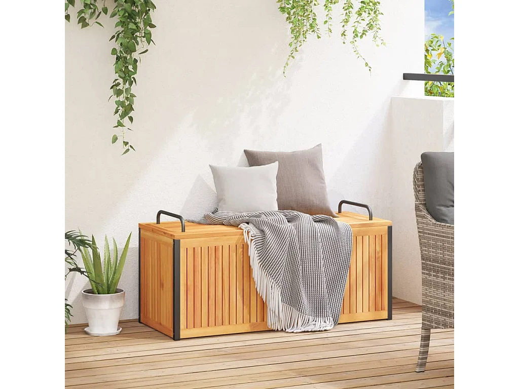 Coffre à coussins d'extérieur bois d'acacia solide et acier FR120494