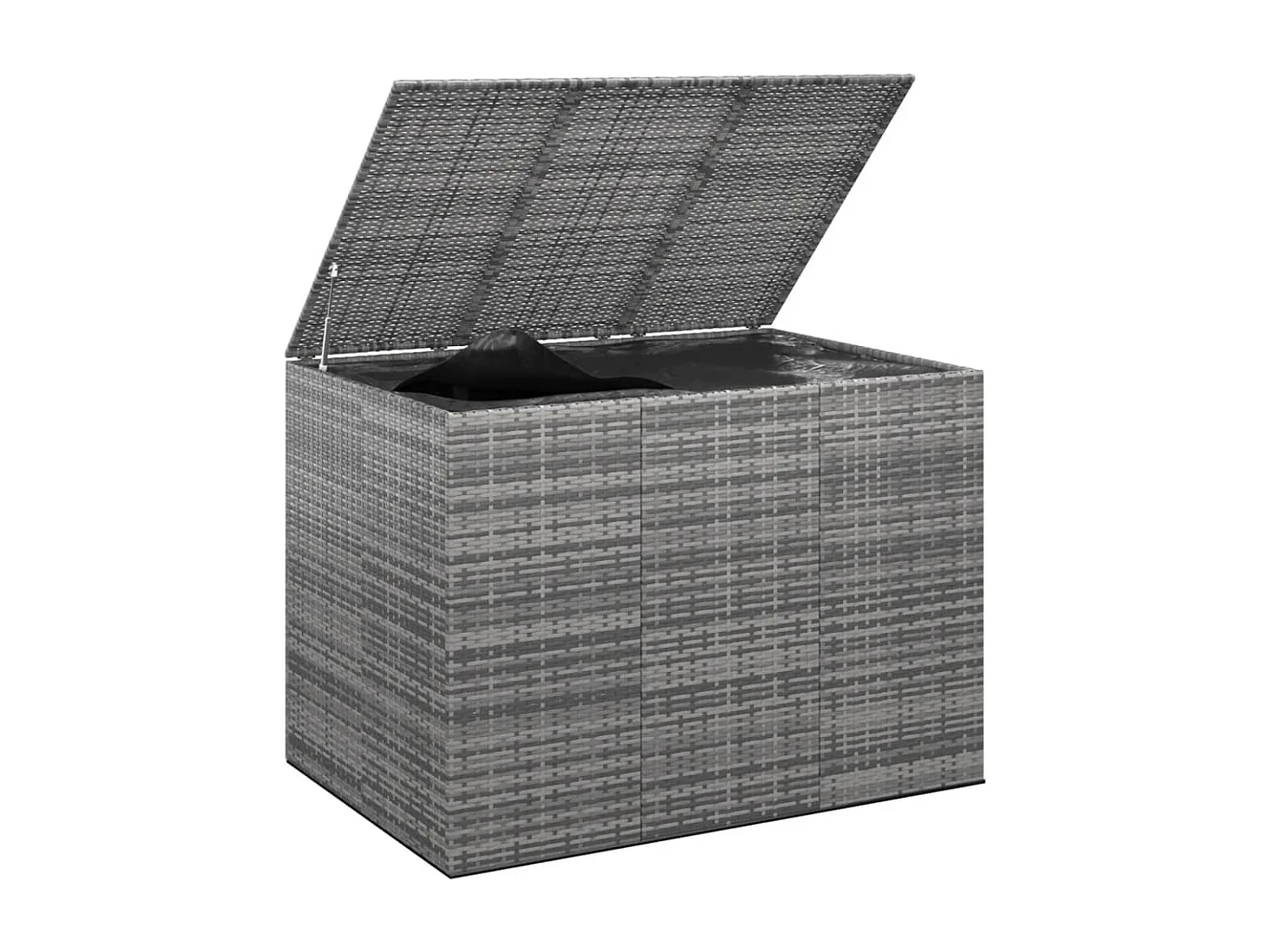 Baúl para cojines de jardín ratán PE gris 145x100x103 cm ES549553