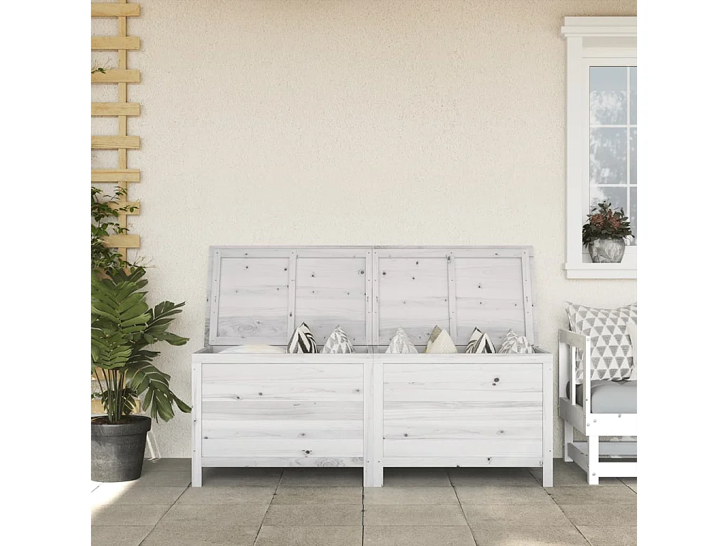 Coffre de rangement jardin blanc 150x50x56,5cm bois massif sapin FR689921