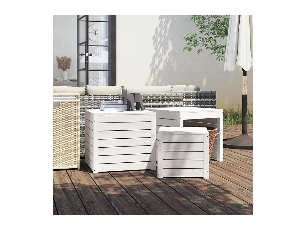 Ensemble de Coffres de jardin 3 pcs blanc bois de pin massif FR820041