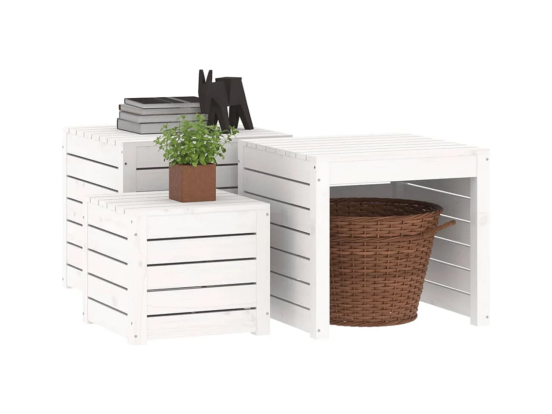 Ensemble de Coffres de jardin 3 pcs blanc bois de pin massif FR820041