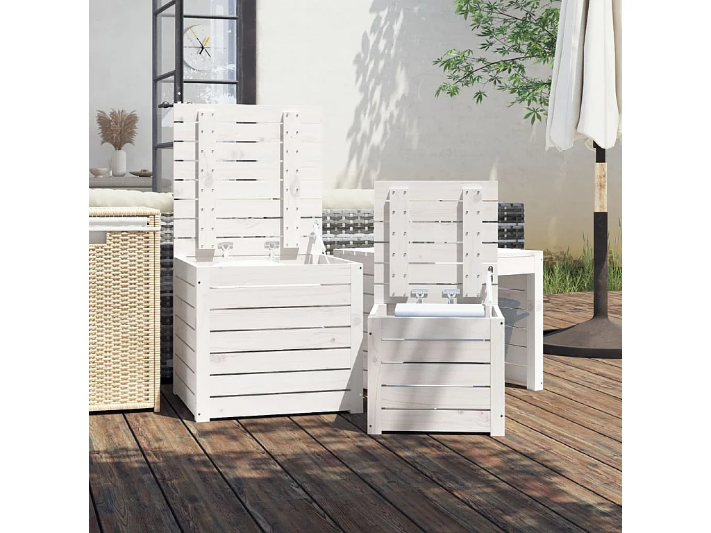 3 pcs conjunto de caixas de jardim pinho maciço branco PT330752