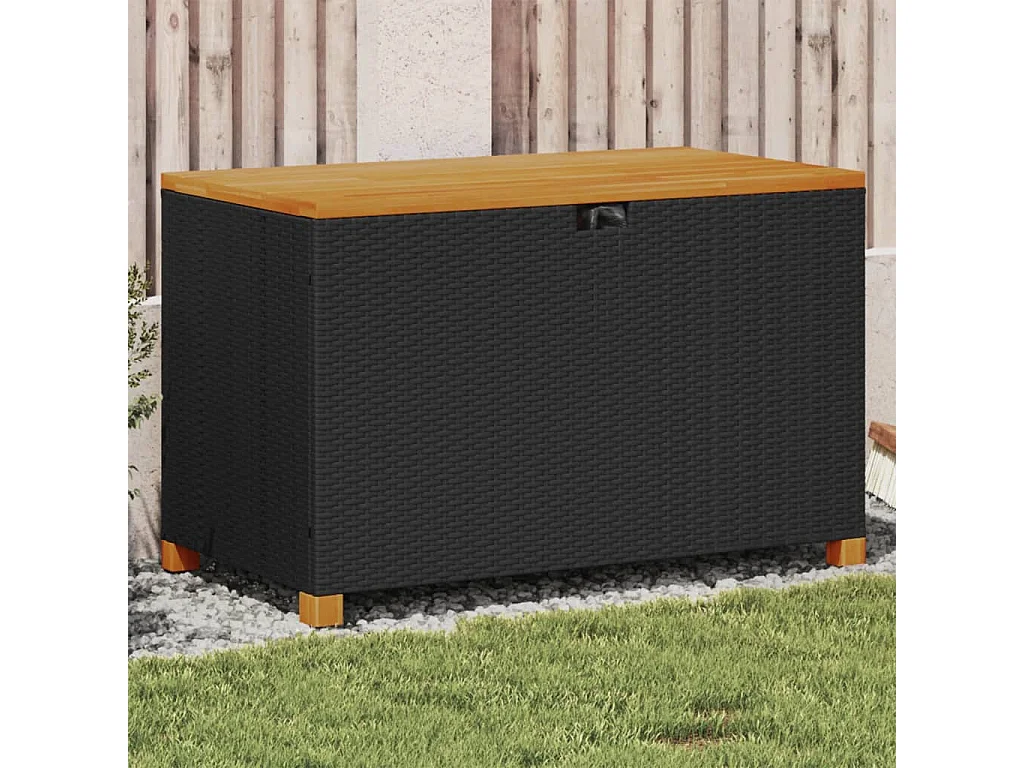 Caixa arrumação jardim 110x55x63 cm vime PE/acácia maciça preto PT225736