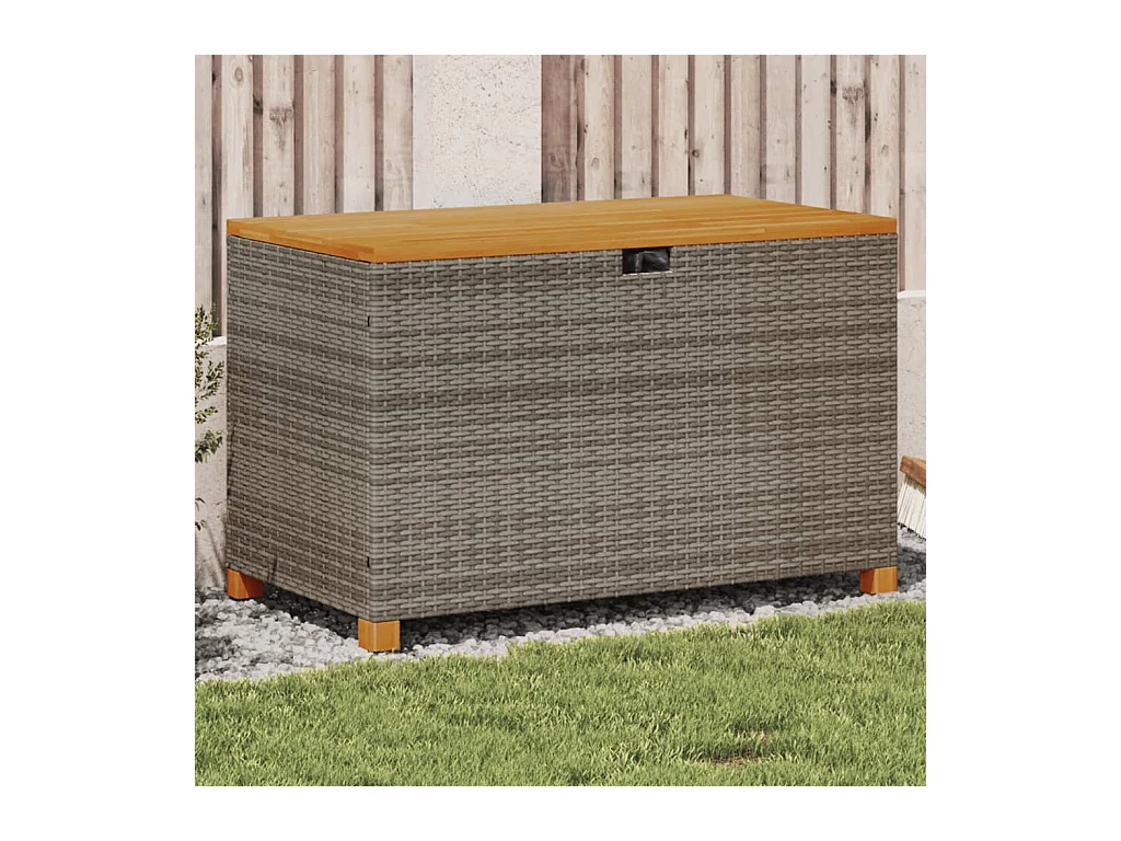 Coffre de rangement de jardin gris résine tressée bois d'acacia FR820931