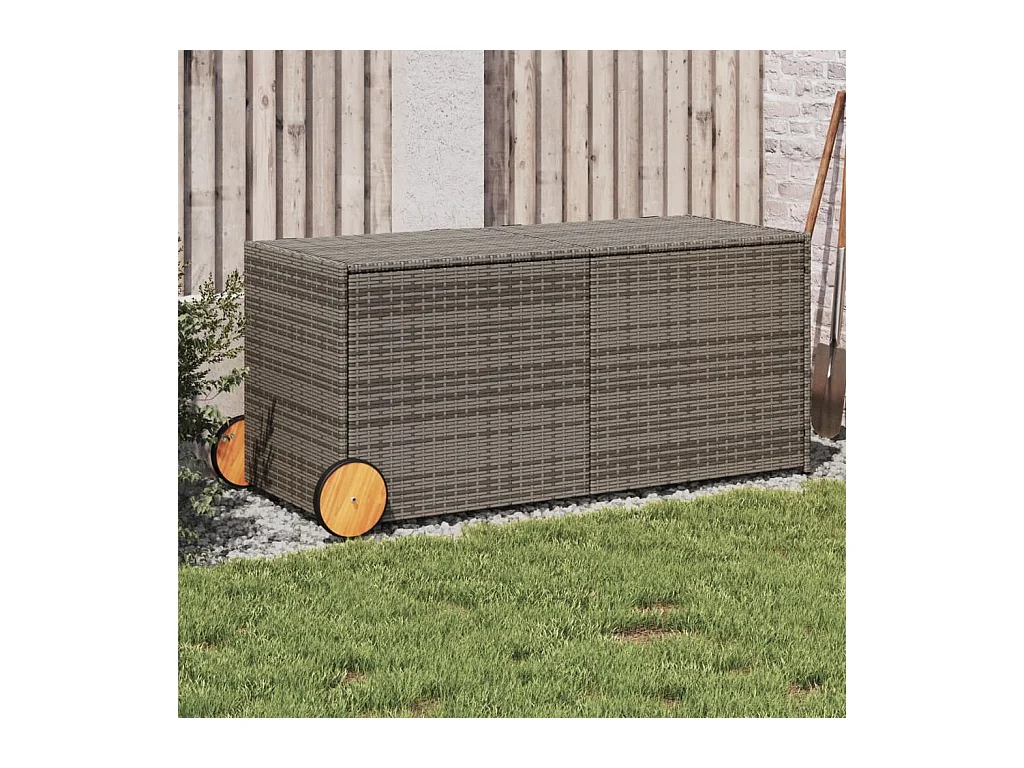 Coffre de rangement de jardin et roues gris 283L résine tressée FR861476