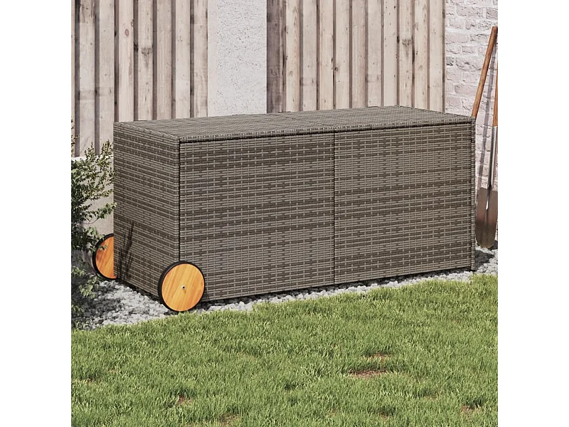 Coffre de rangement de jardin et roues gris 283L résine tressée FR861476