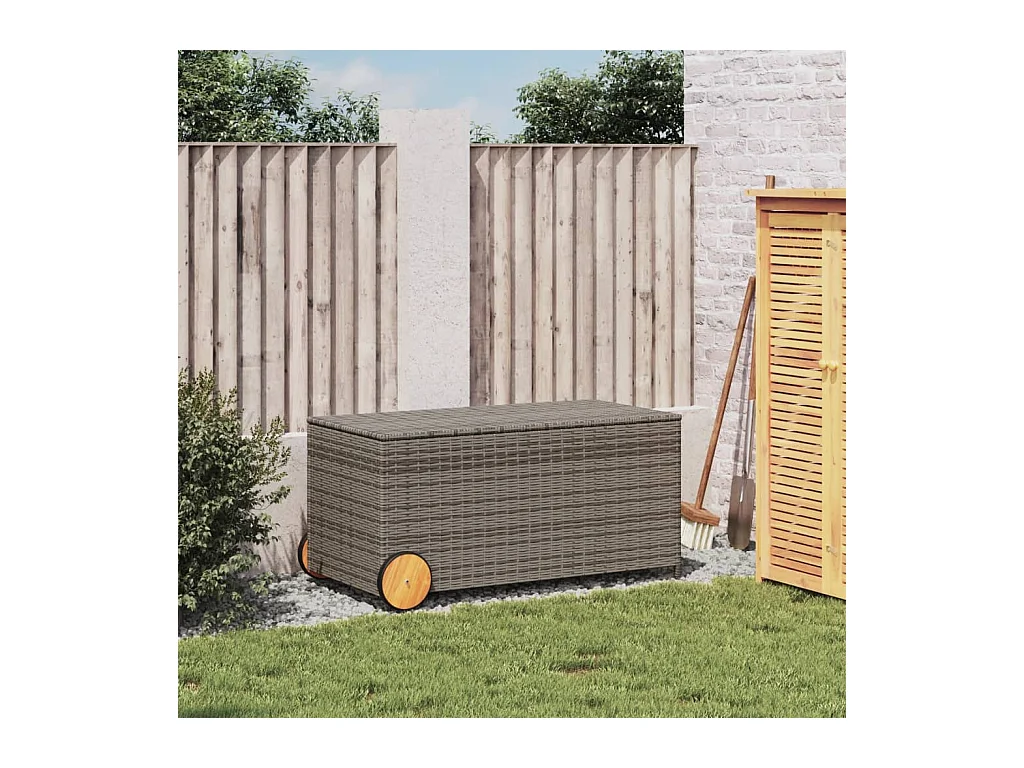 Coffre de rangement de jardin et roues gris 190L résine tressée FR976011