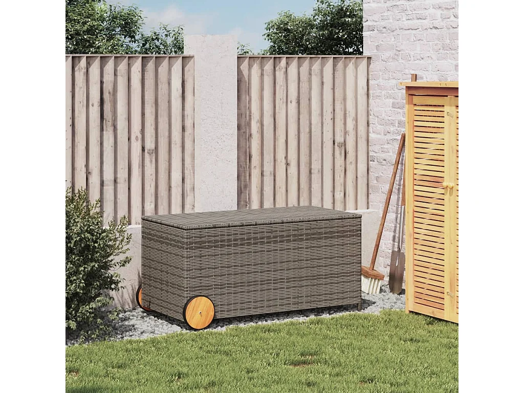 Tuinbox met wielen 190 L poly rattan grijs BE340237