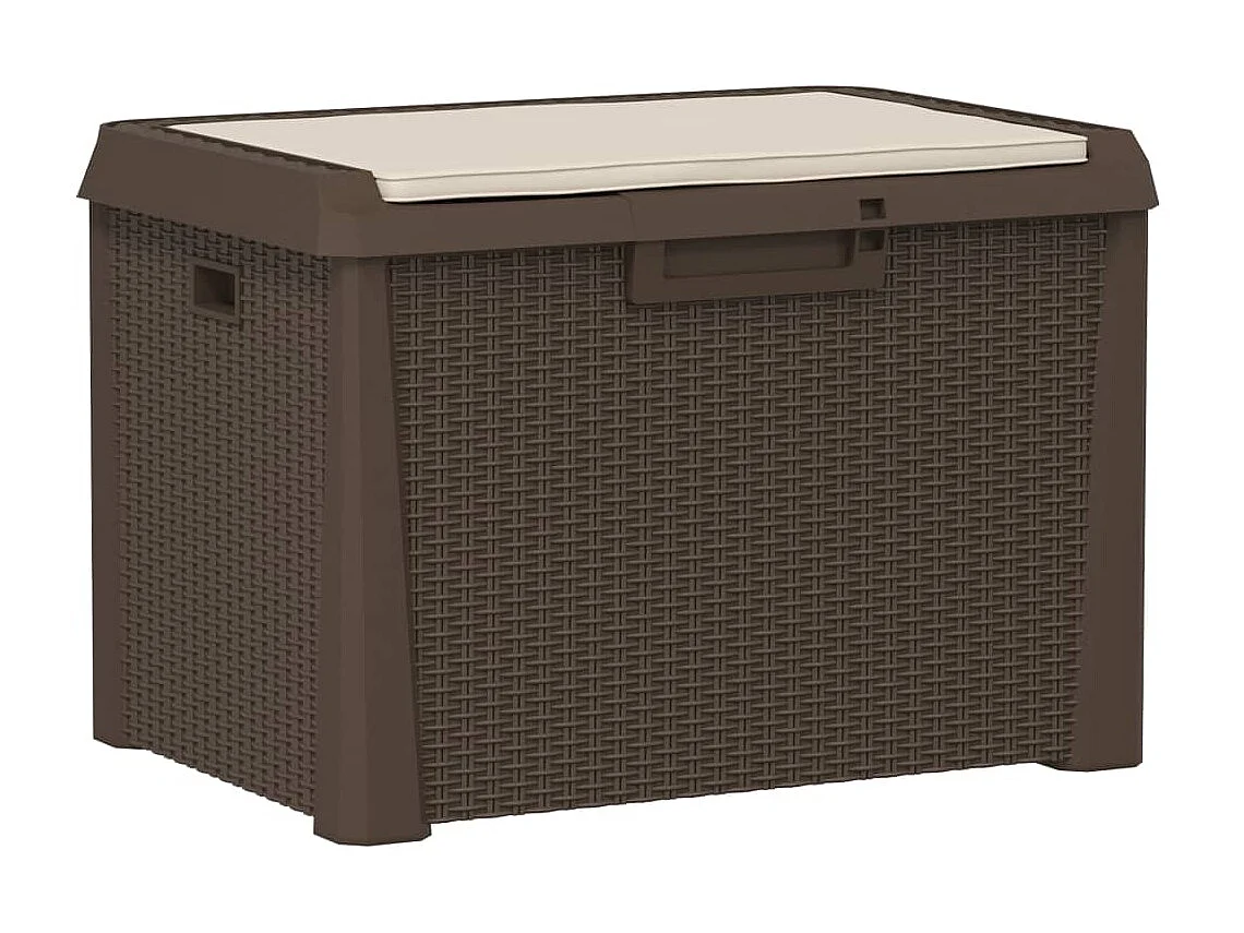 Coffre de rangement jardin coussin de siège marron 125 L PP FR433146