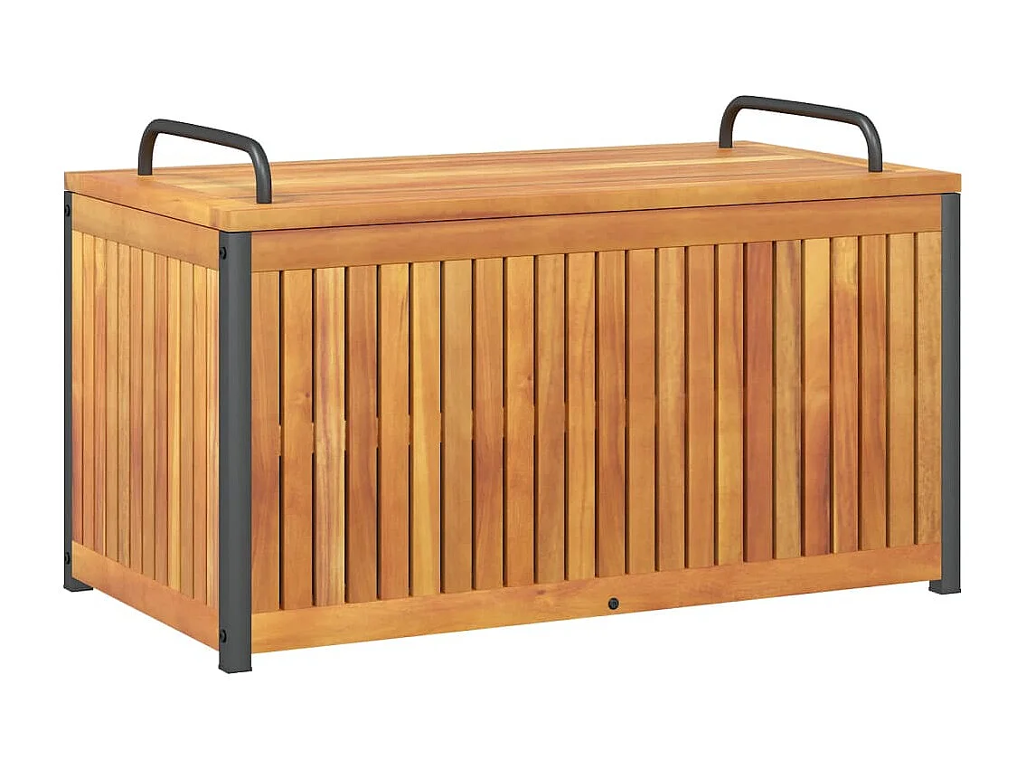 Baúl de cojines de jardín acacia maciza y acero 85x45x45/53 cm ES301288