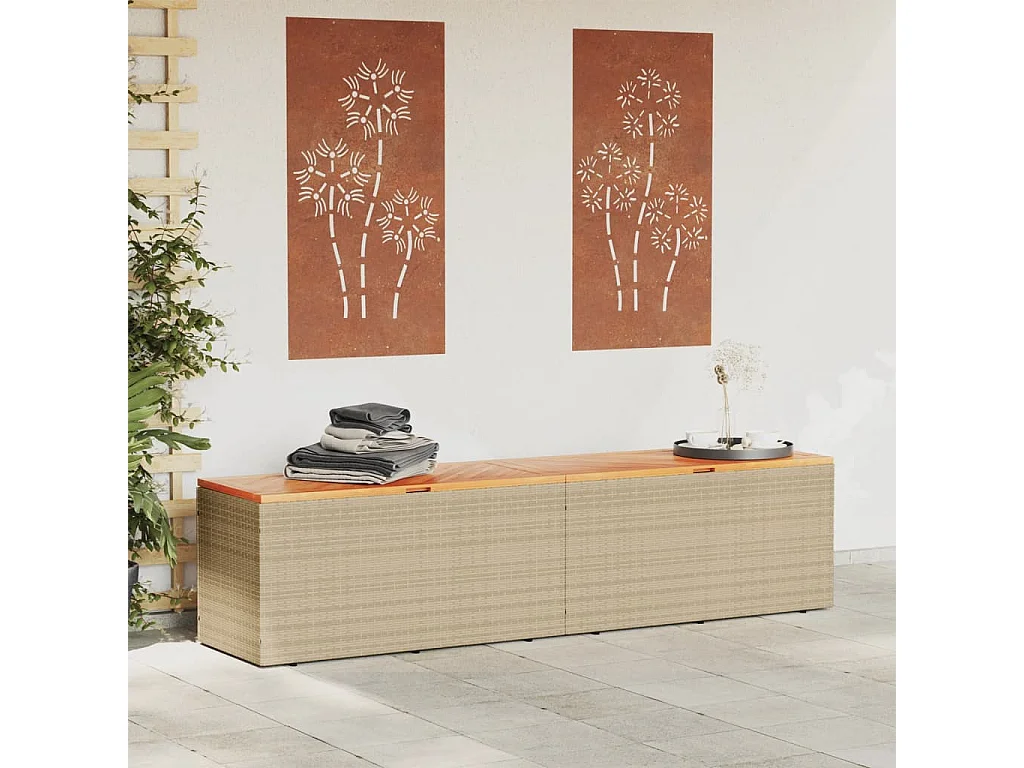 Caja de almacenaje jardín madera acacia ratán beige 220x50x54cm ES726435