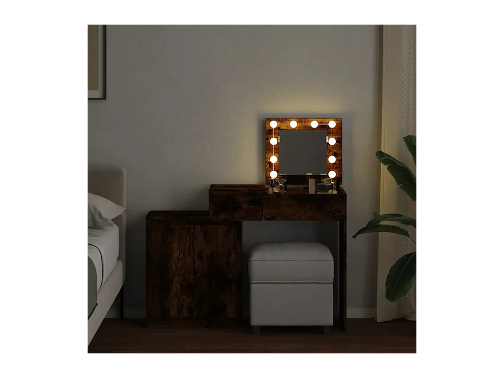Kaptafel met LED 115x37x110,5 cm gerookt eikenkleurig BE382578