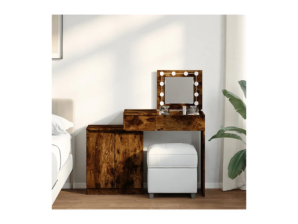 Coiffeuse avec LED chêne fumé 115x37x110,5 cm FR981710