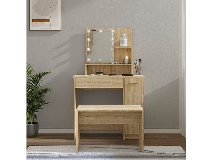 Ensemble Coiffeuse Avec LED – Chêne Fumé, Bois D'ingénierie (neuf, EAN 8720287100621)