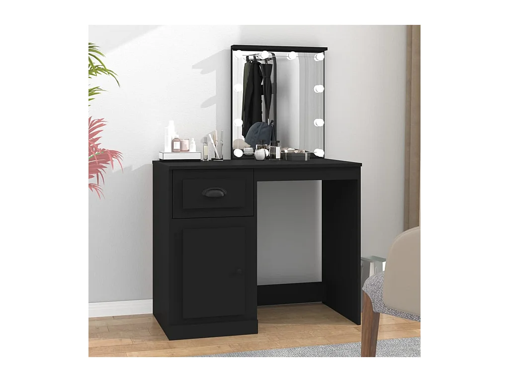 Coiffeuse avec LED noir 90x50x132,5 cm bois d'ingénierie FR364381