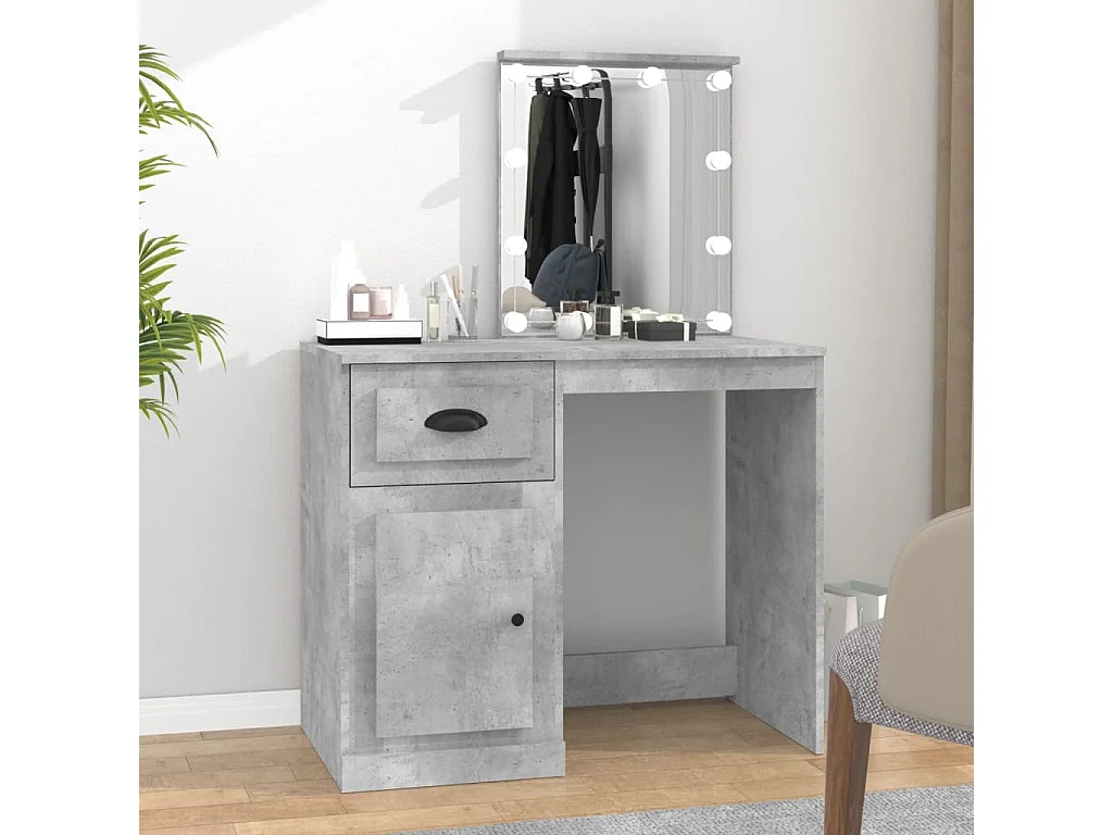 Coiffeuse avec LED gris béton 90x50x132,5 cm bois d'ingénierie FR533534