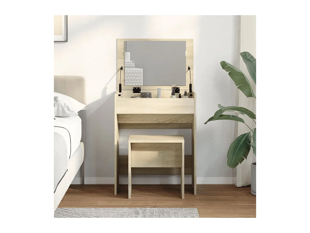 Kaptafel met krukje 60x40x113,5 cm sonoma eikenkleurig BE592068