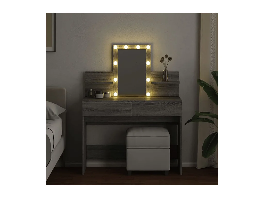 Coiffeuse avec LED sonoma gris 100x40x130 cm FR473198