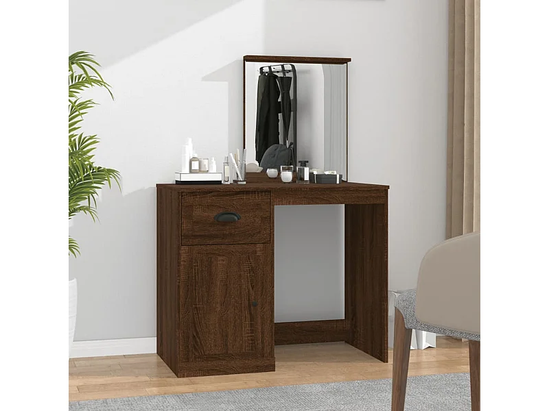 Coiffeuse et miroir chêne marron 90x50x132,5 cm bois ingénierie FR665927