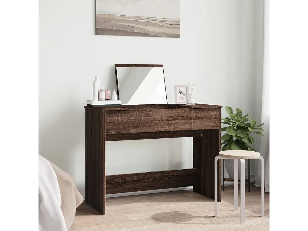 Coiffeuse avec miroir chêne marron 100x45x76 cm FR588159