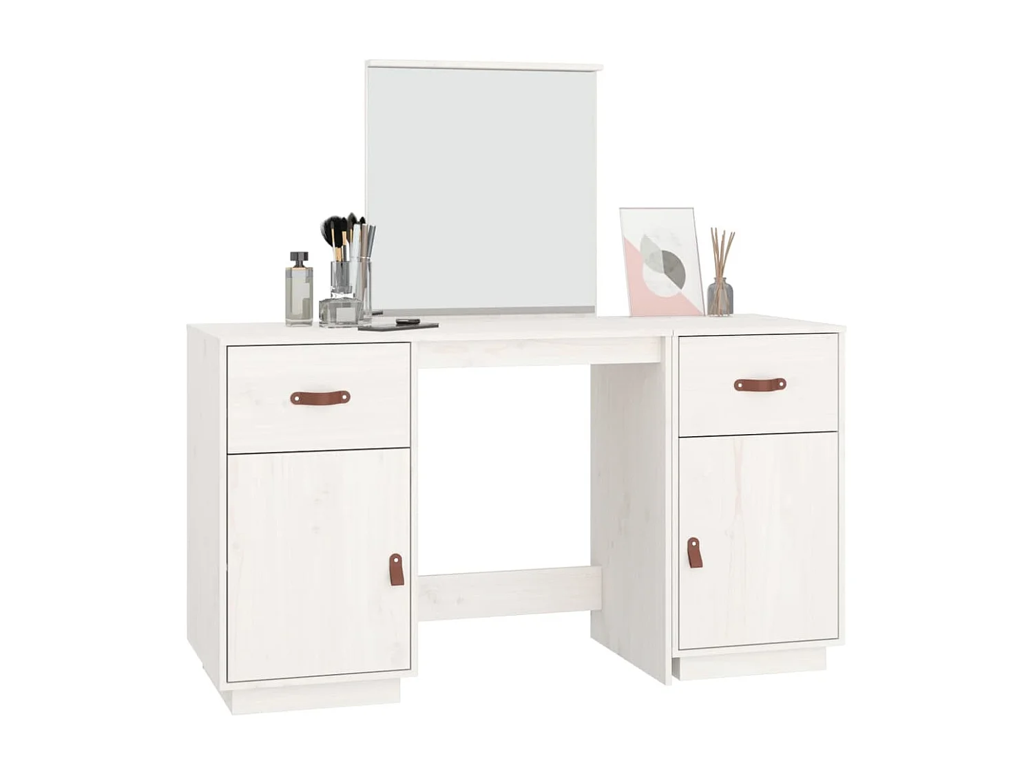 Ensemble de coiffeuse avec miroir Blanc Bois de pin solide FR548371