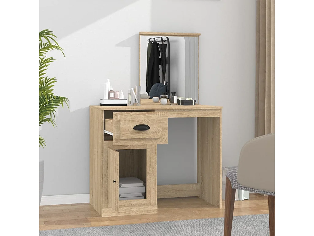 Coiffeuse avec miroir chêne sonoma 90x50x132,5 cm FR785682