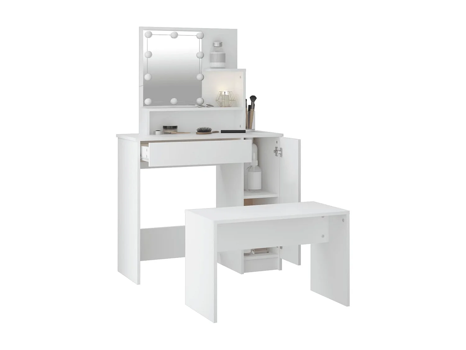 Ensemble de coiffeuse avec LED Blanc Bois d'ingénierie FR695667