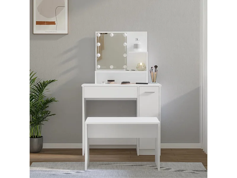 Ensemble de coiffeuse avec LED Blanc Bois d'ingénierie FR695667